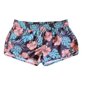 SurfCuz Womens Swim Shorts Black Tropical Floral Dinosaur Board Shorts Large